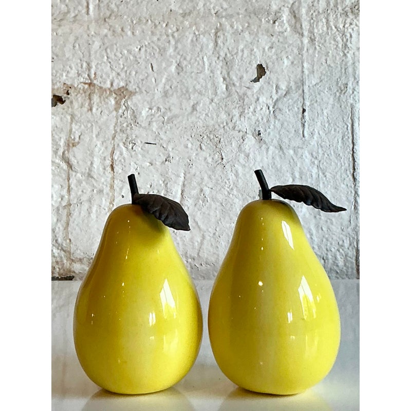 Vintage Boho Glazed Ceramic Pears - Set of 2 - Back view
