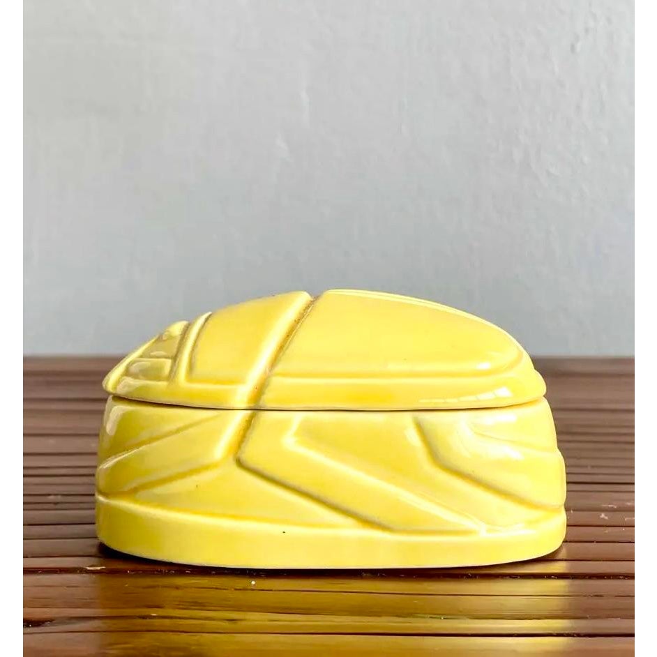 Vintage Boho Ceramic Scarab Trinket Box by Tiffany & Co. - Detail view
