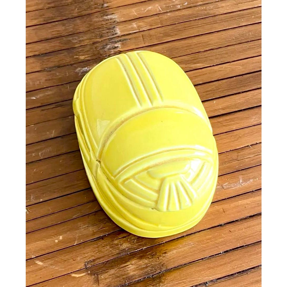Vintage Boho Ceramic Scarab Trinket Box by Tiffany & Co. - Top view