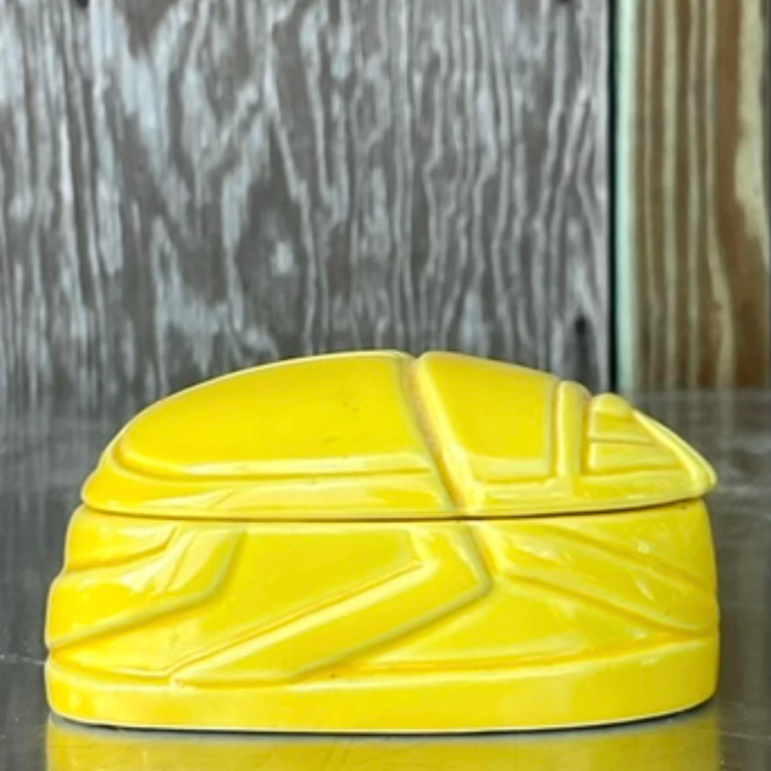 Vintage Boho Ceramic Scarab Trinket Box by Tiffany & Co. - Side view