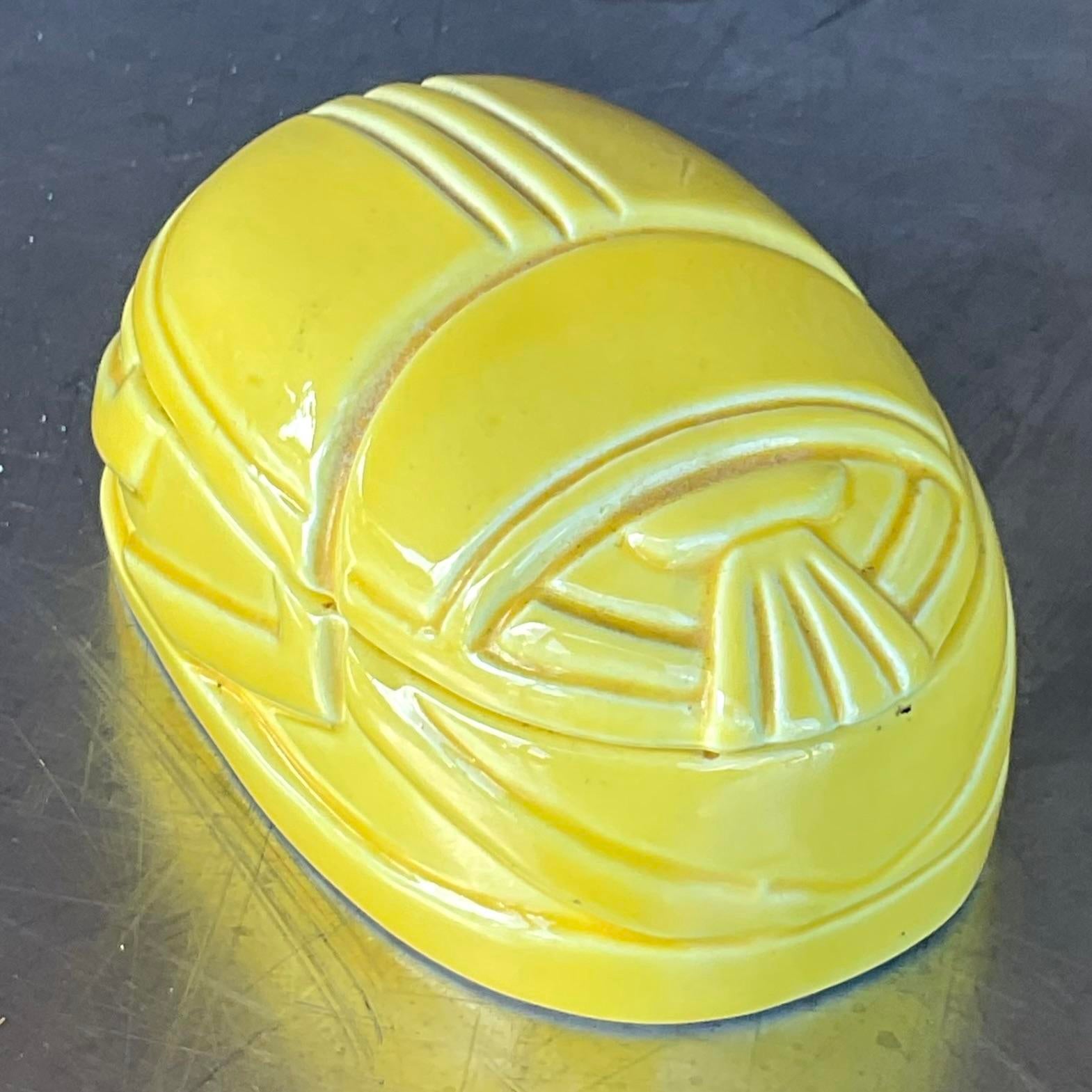 Vintage Boho Ceramic Scarab Trinket Box by Tiffany & Co. - Back view