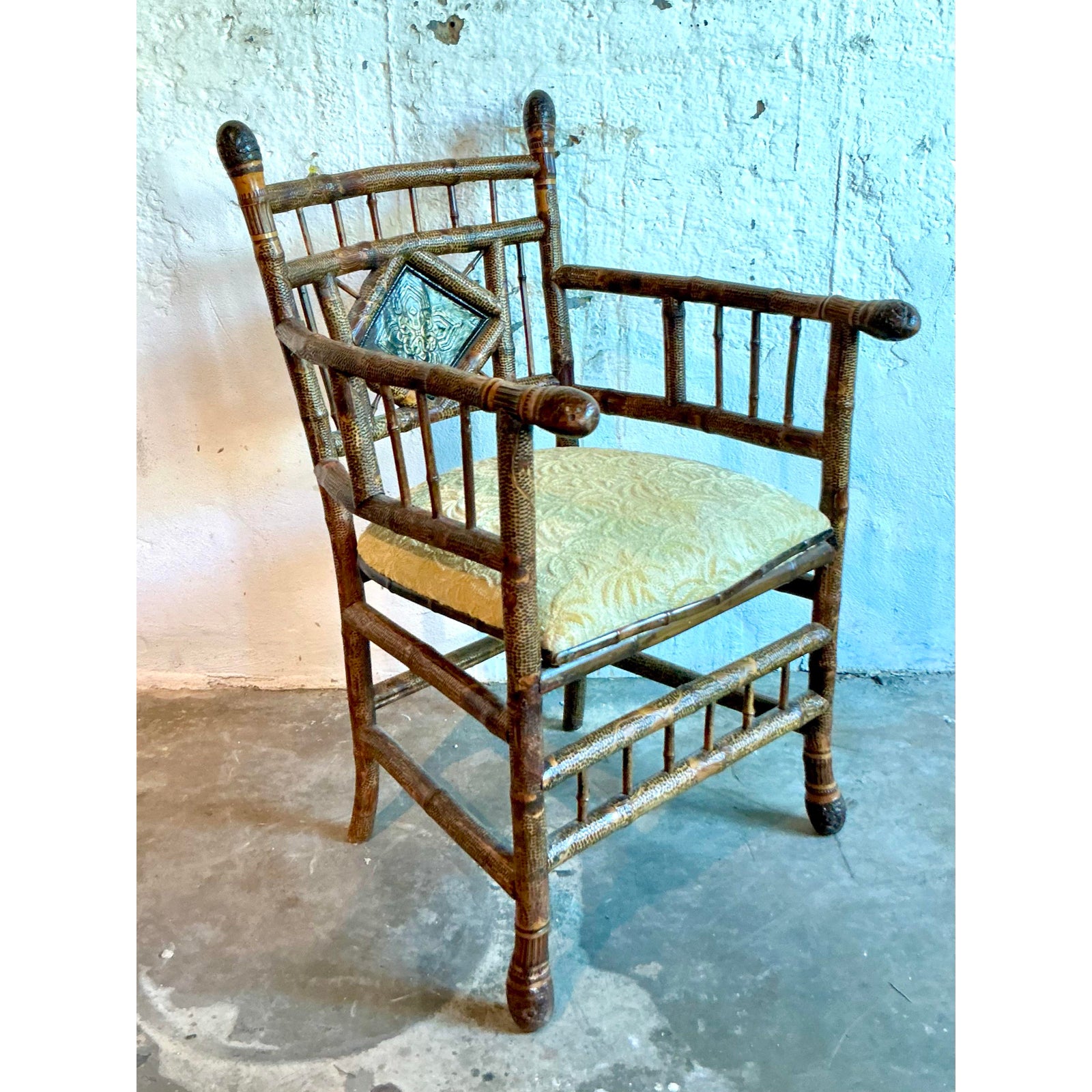 Vintage Boho Bamboo Arm Chair - Side view