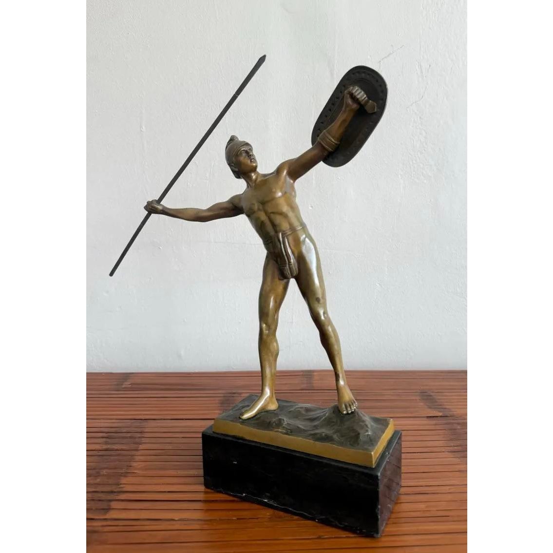 Vintage Bronze Gladiator Figure Statue - Detail view
