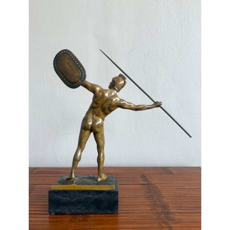 Vintage Bronze Gladiator Figure Statue - Side view
