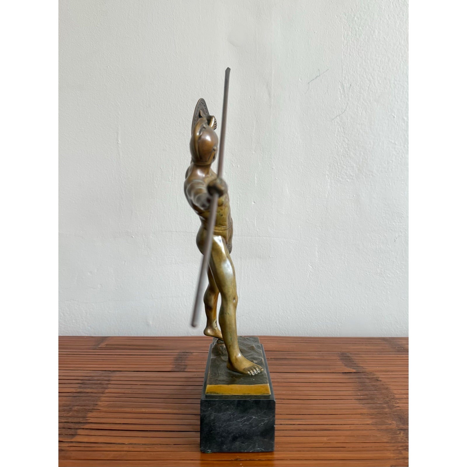 Vintage Bronze Gladiator Figure Statue - Top view