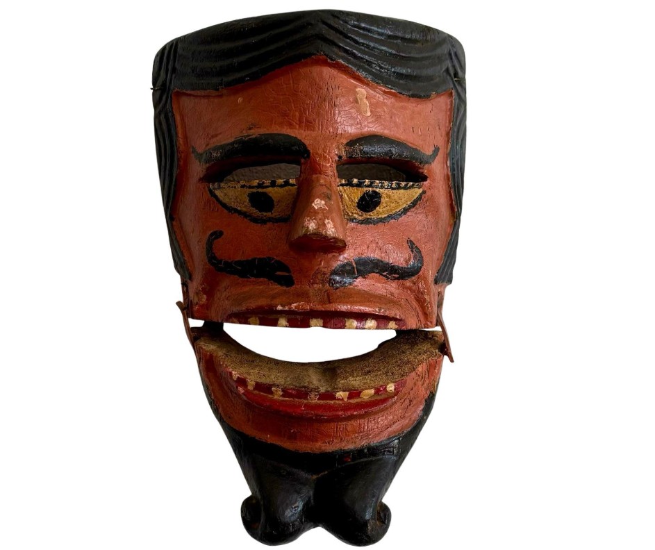 Vintage Boho Hand Carved Wood Painted Mask