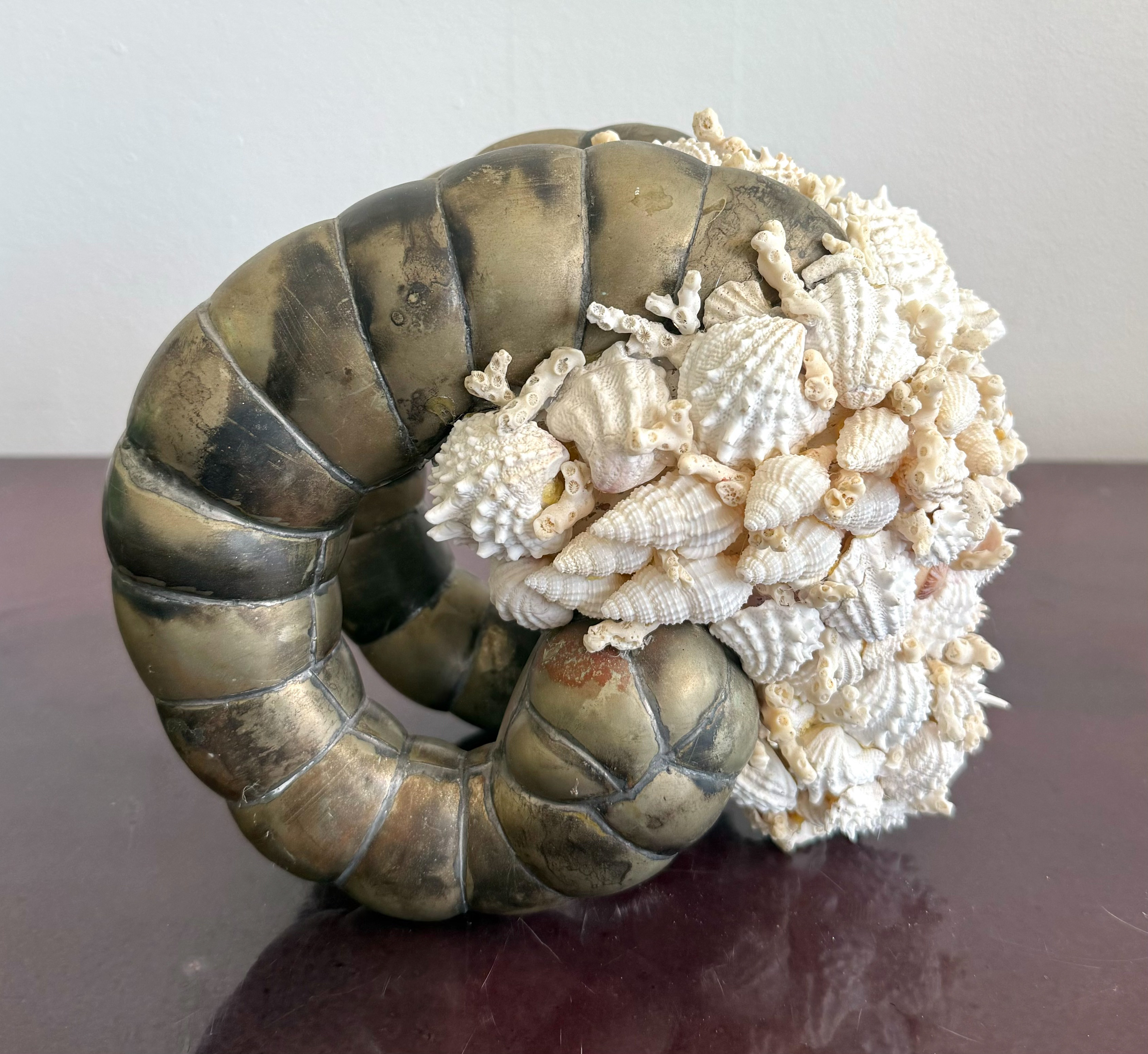 Vintage Coastal Shell Encrusted Ram Head Sculpture - Back view