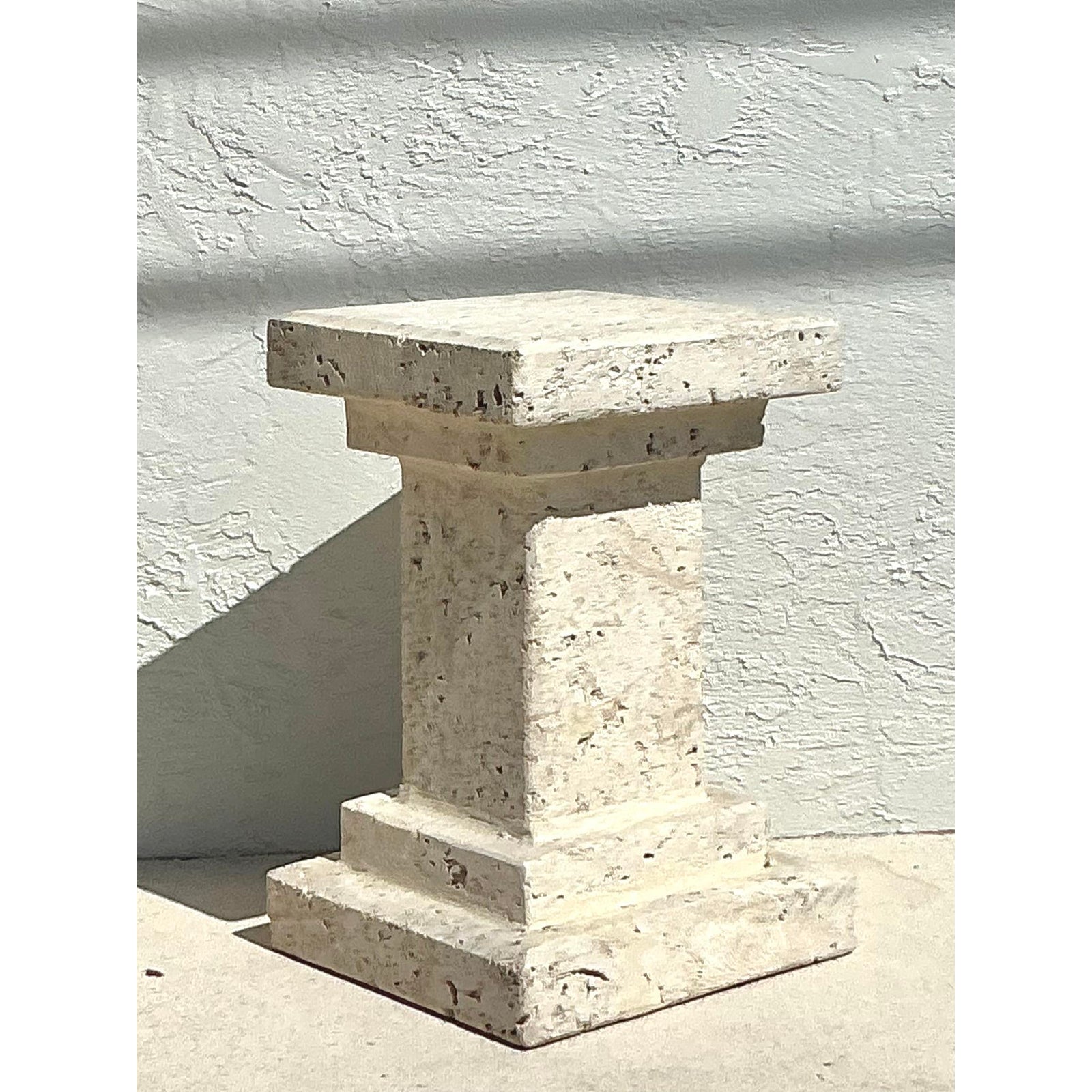 Vintage Boho Carved Coquina Pedestal - Detail view