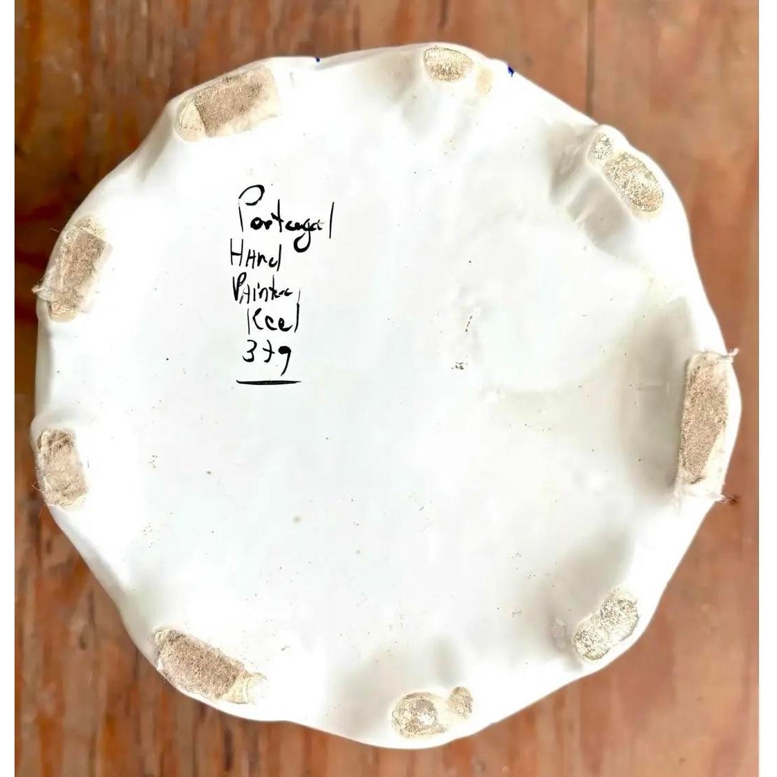 Vintage Boho Delft-Style Hand Painted Ceramic Umbrella Stand - Top view