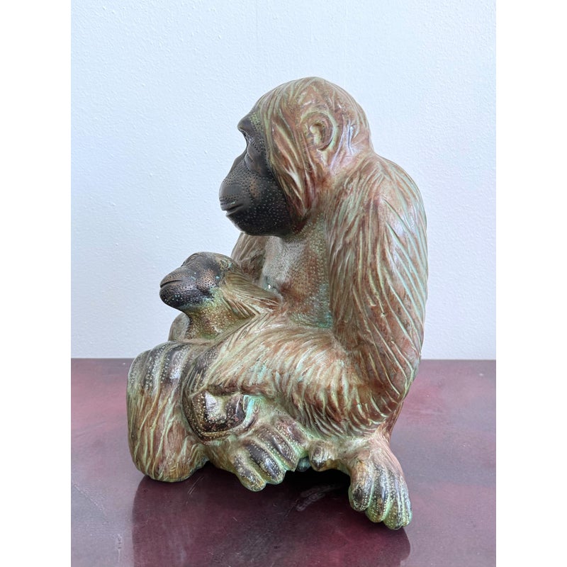 Vintage Boho Sculpture Bronze Monkey - Back view