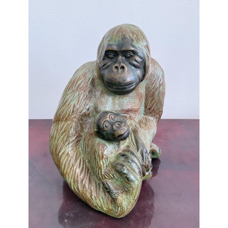 Vintage Boho Sculpture Bronze Monkey - Side view
