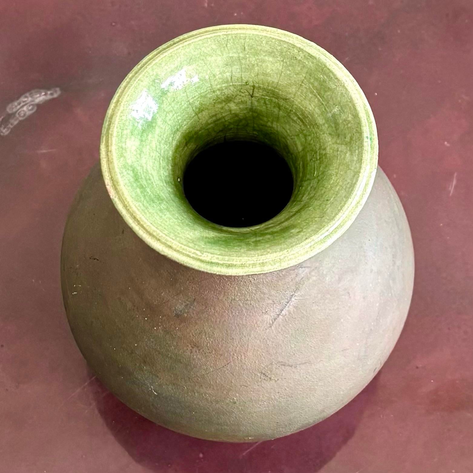 Vintage Boho Bulbous Earth Toned Vase With Matte Finish - Top view