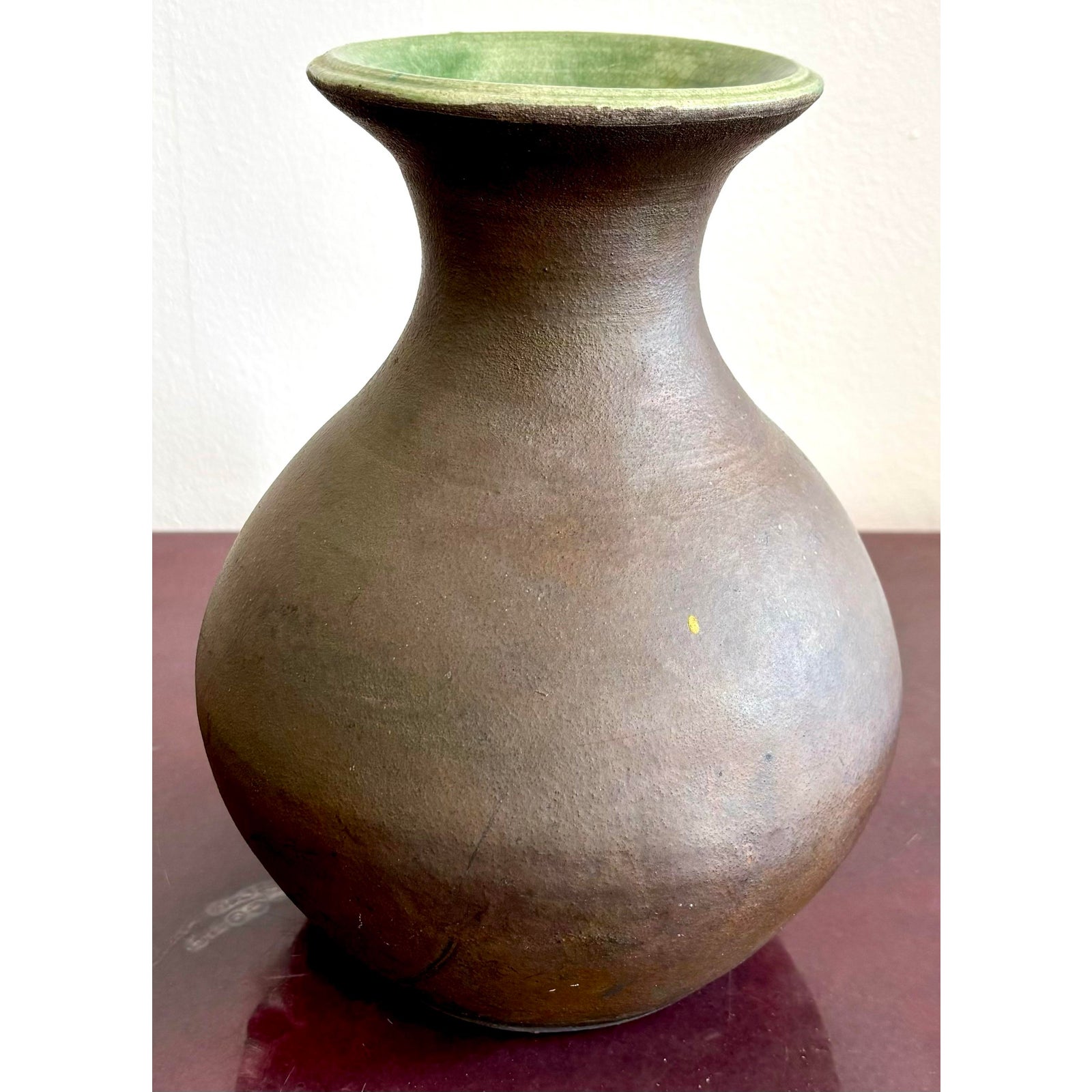 Vintage Boho Bulbous Earth Toned Vase With Matte Finish - Detail view