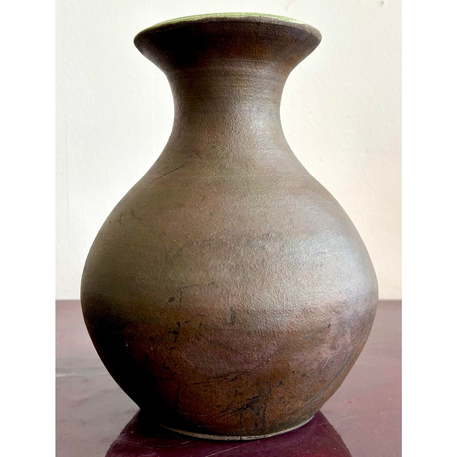 Vintage Boho Bulbous Earth Toned Vase With Matte Finish - Back view