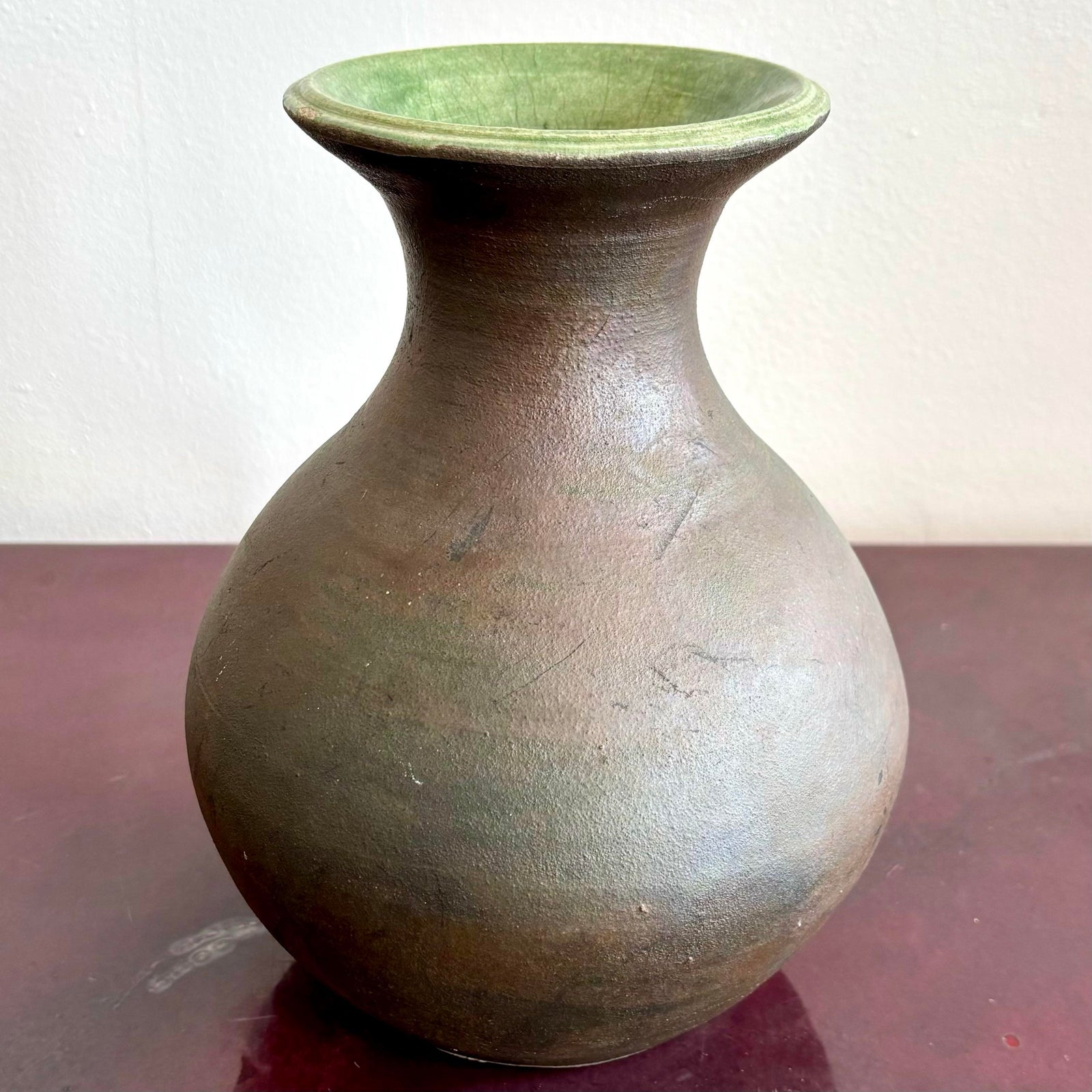 Vintage Boho Bulbous Earth Toned Vase With Matte Finish - Side view