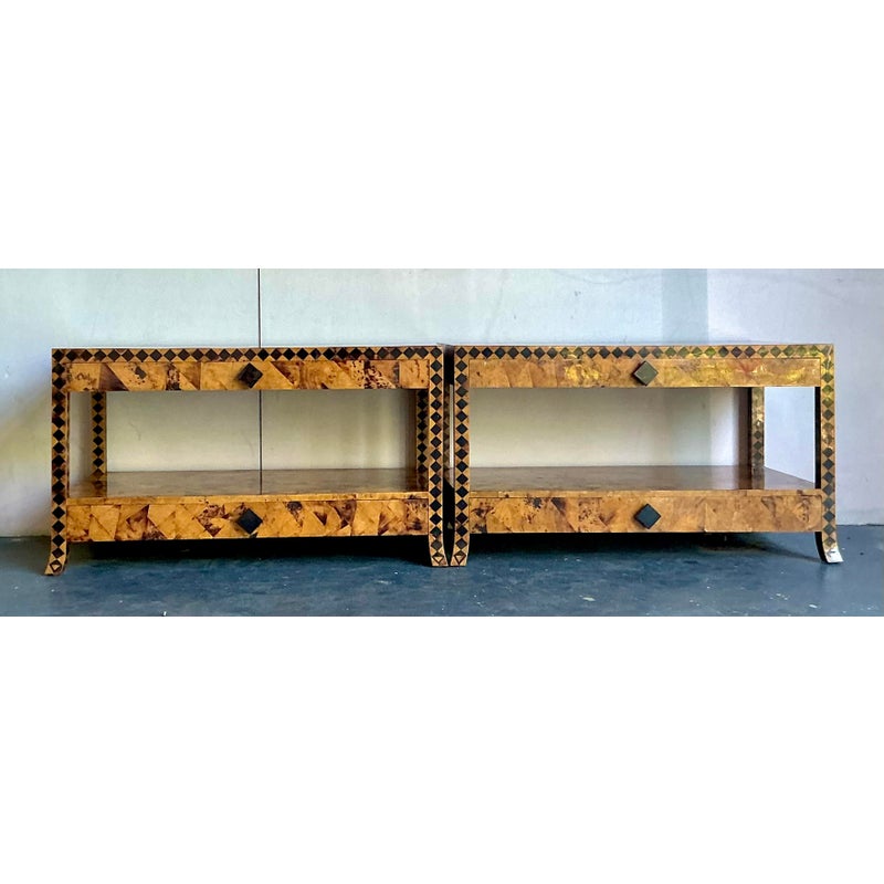 Vintage Tessellated Coconut Shell and Penshell Starburst Side Tables - a Pair - Back view