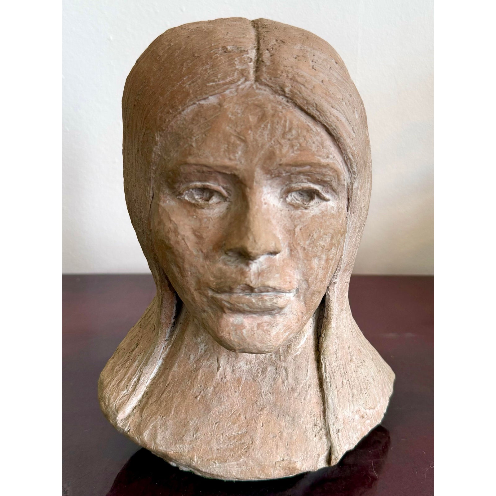 Vintage Boho Slab Built Ceramic Bust of Woman - Top view