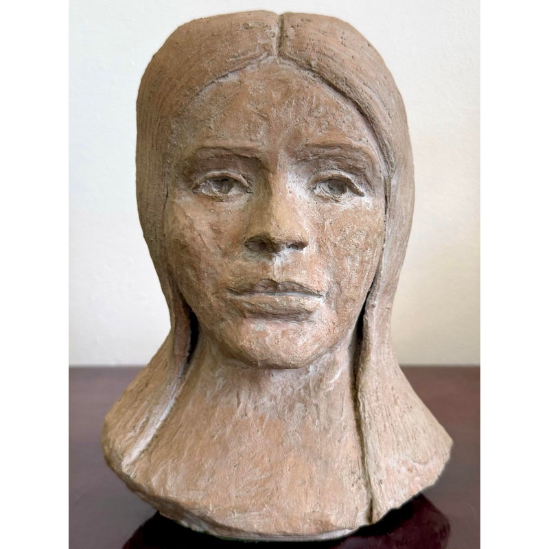 Vintage Boho Slab Built Ceramic Bust of Woman - Side view