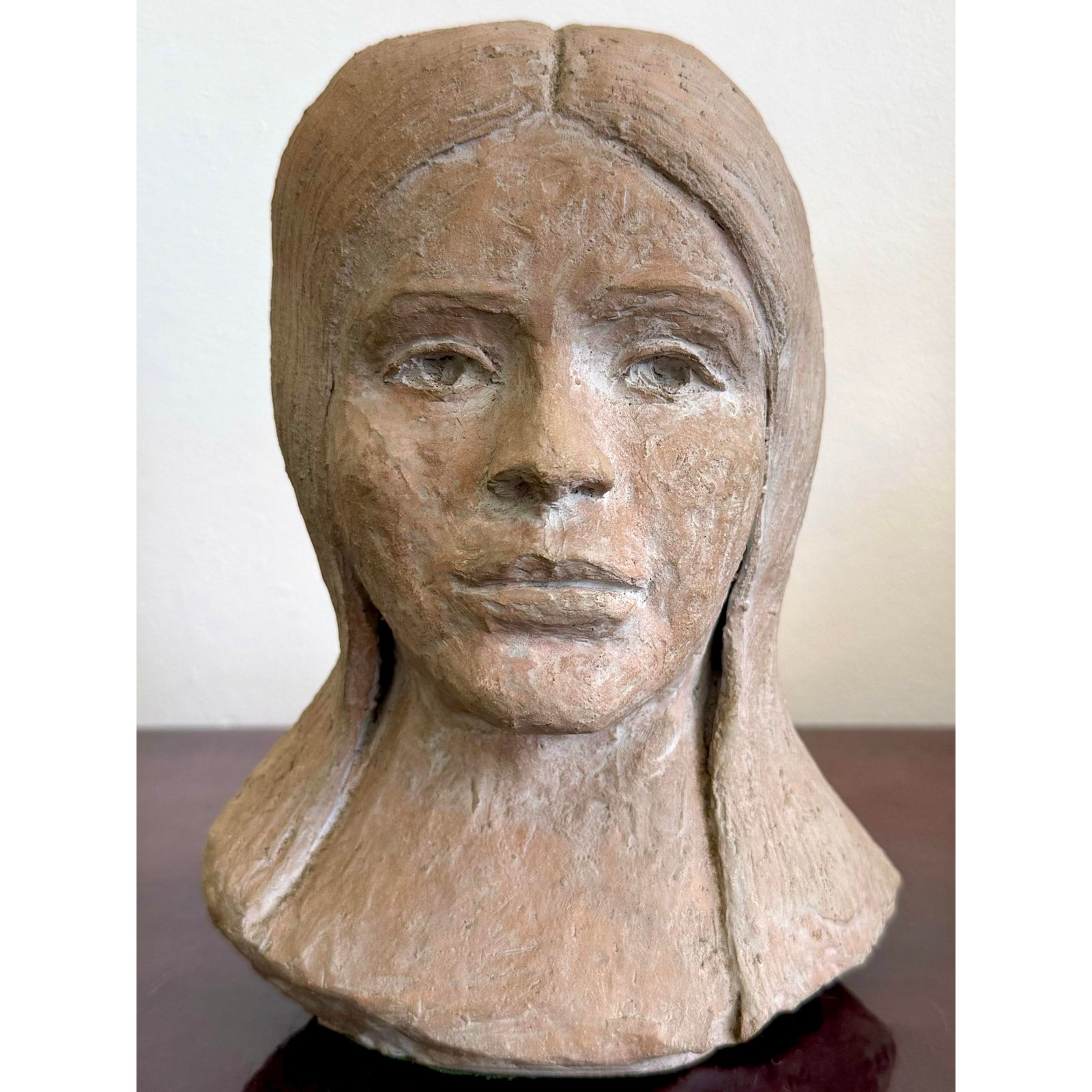 Vintage Boho Slab Built Ceramic Bust of Woman - Back view