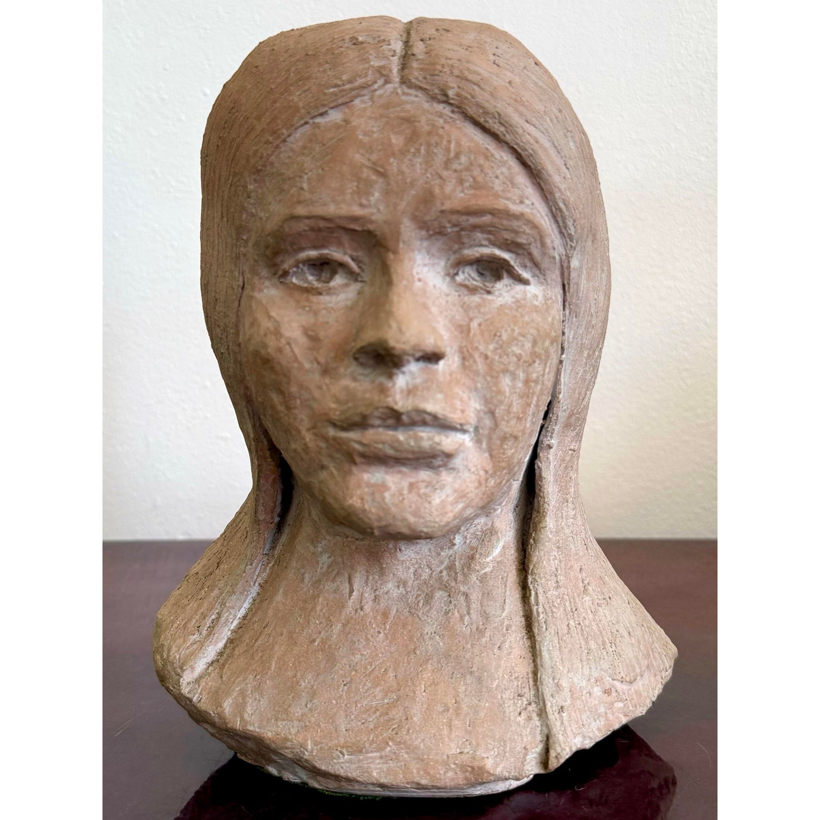 Vintage Boho Slab Built Ceramic Bust of Woman - Detail view
