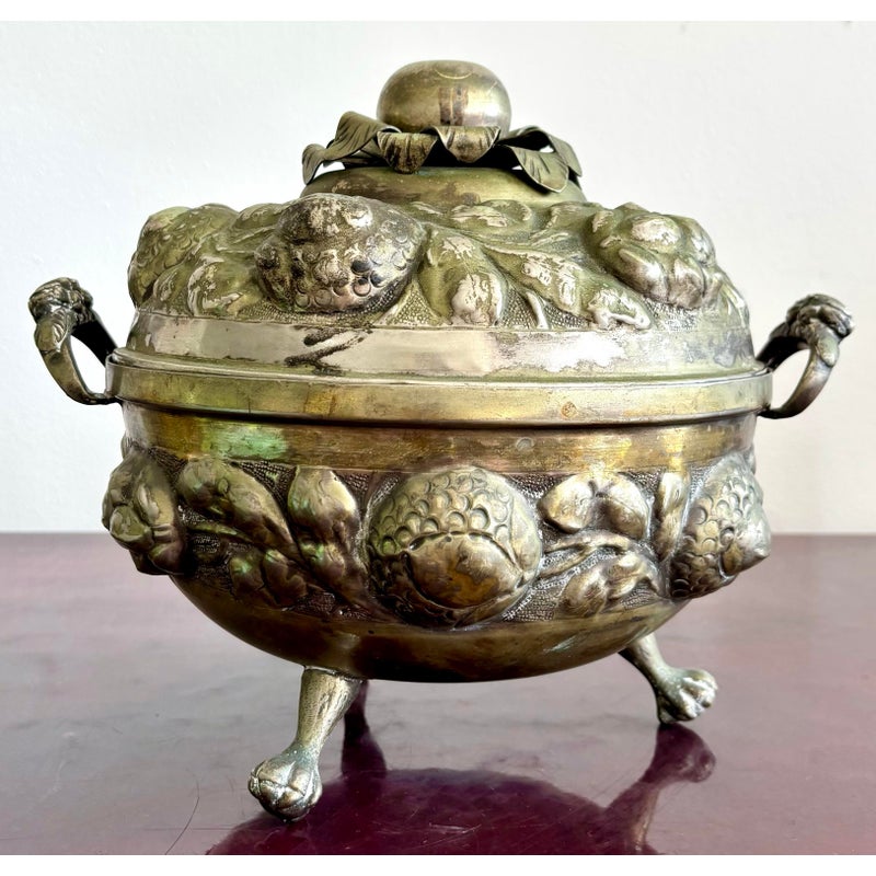 Vintage Regency Ornate Hammered Silver Fruit Tureen - Side view