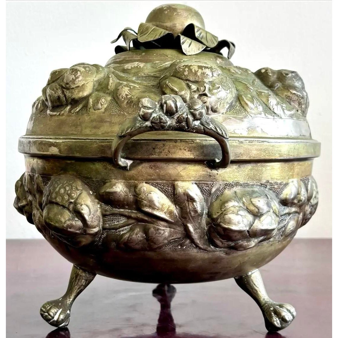Vintage Regency Ornate Hammered Silver Fruit Tureen - Back view