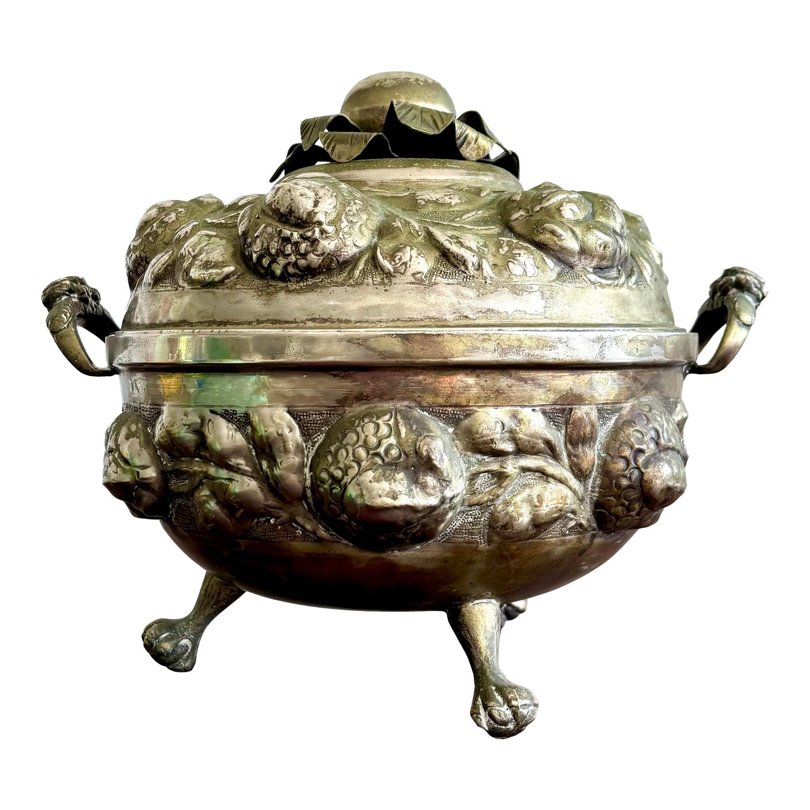Vintage Regency Ornate Hammered Silver Fruit Tureen
