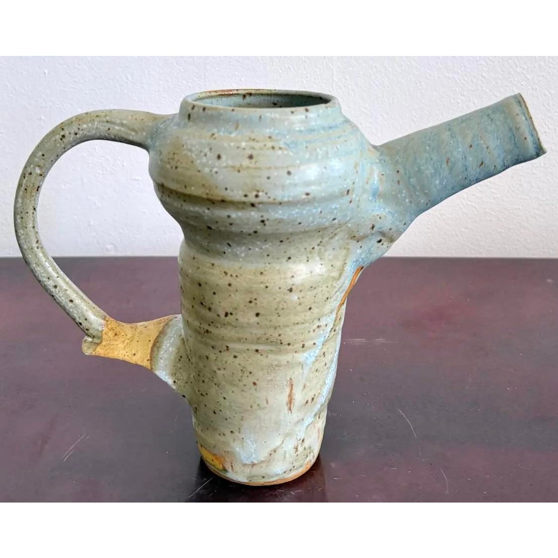 Vintage Boho Studio Pottery Pitcher - Top view