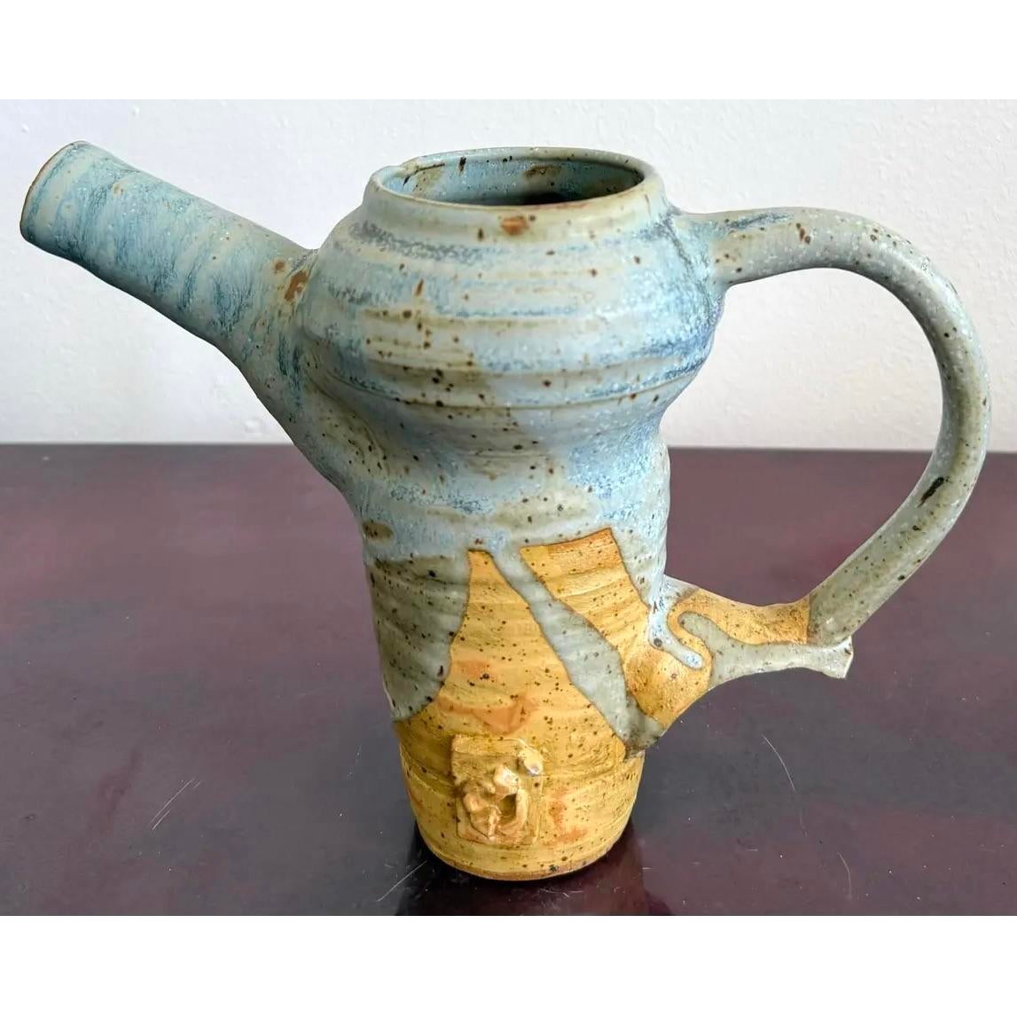 Vintage Boho Studio Pottery Pitcher - Detail view