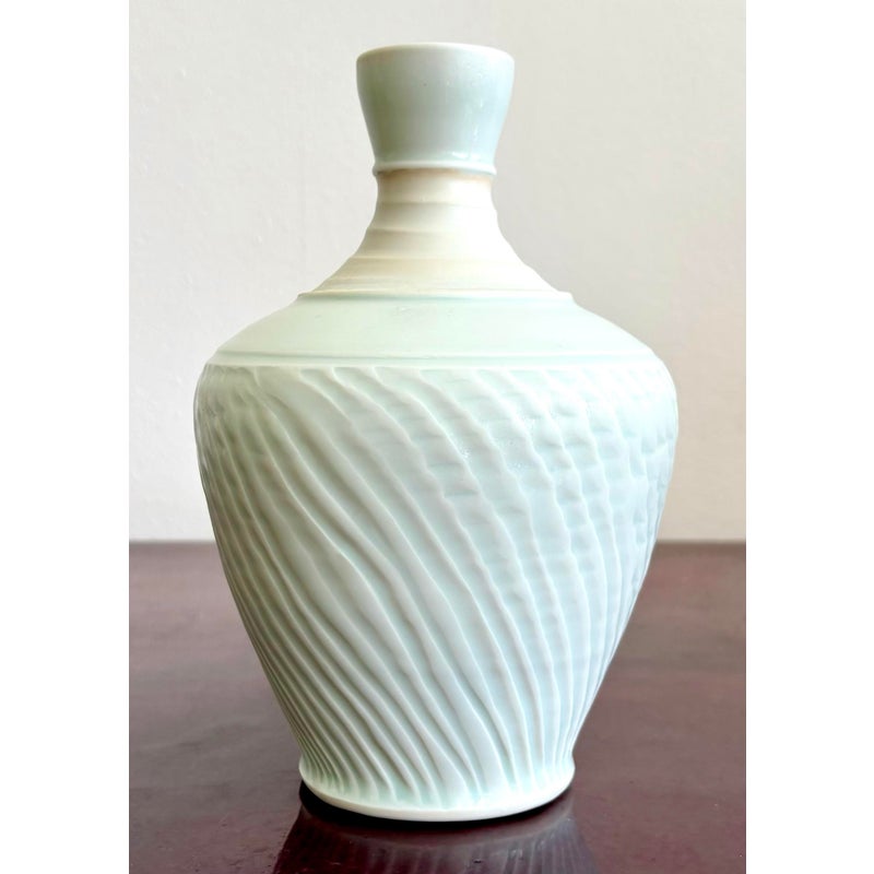 Vintage Boho Original Studio Pottery Textured Vase - Side view