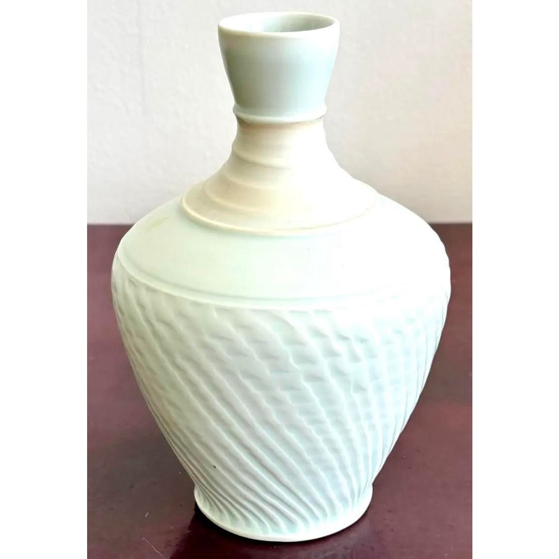Vintage Boho Original Studio Pottery Textured Vase - Back view
