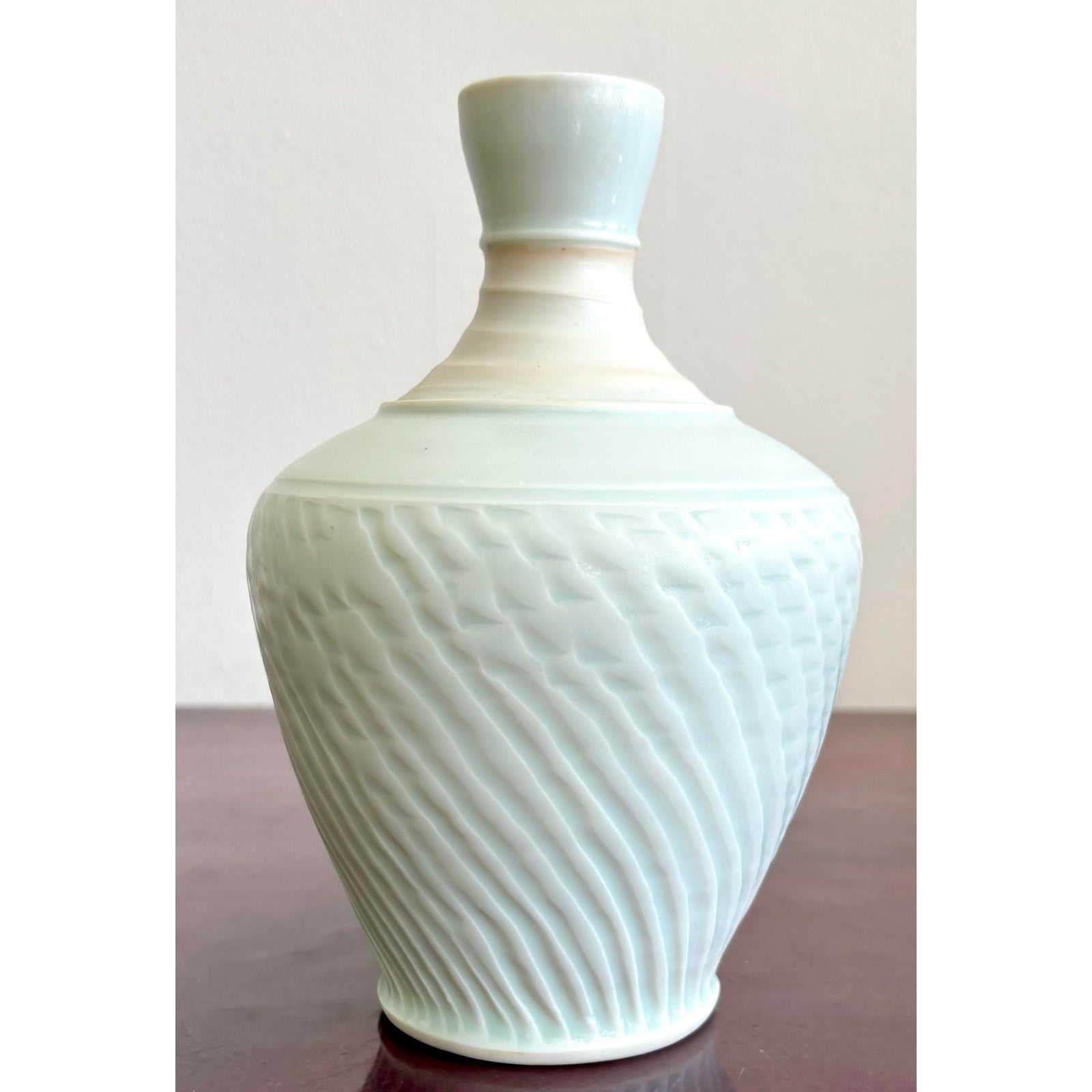 Vintage Boho Original Studio Pottery Textured Vase - Top view