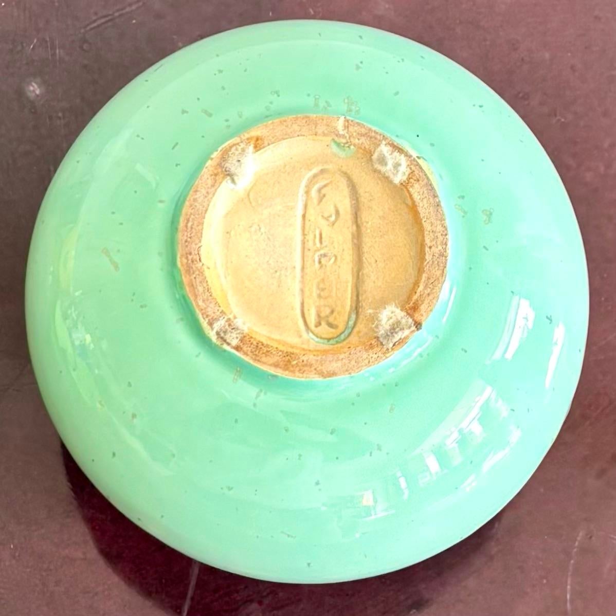 Vintage Glazed Ceramic Two Handle Vase - Top view