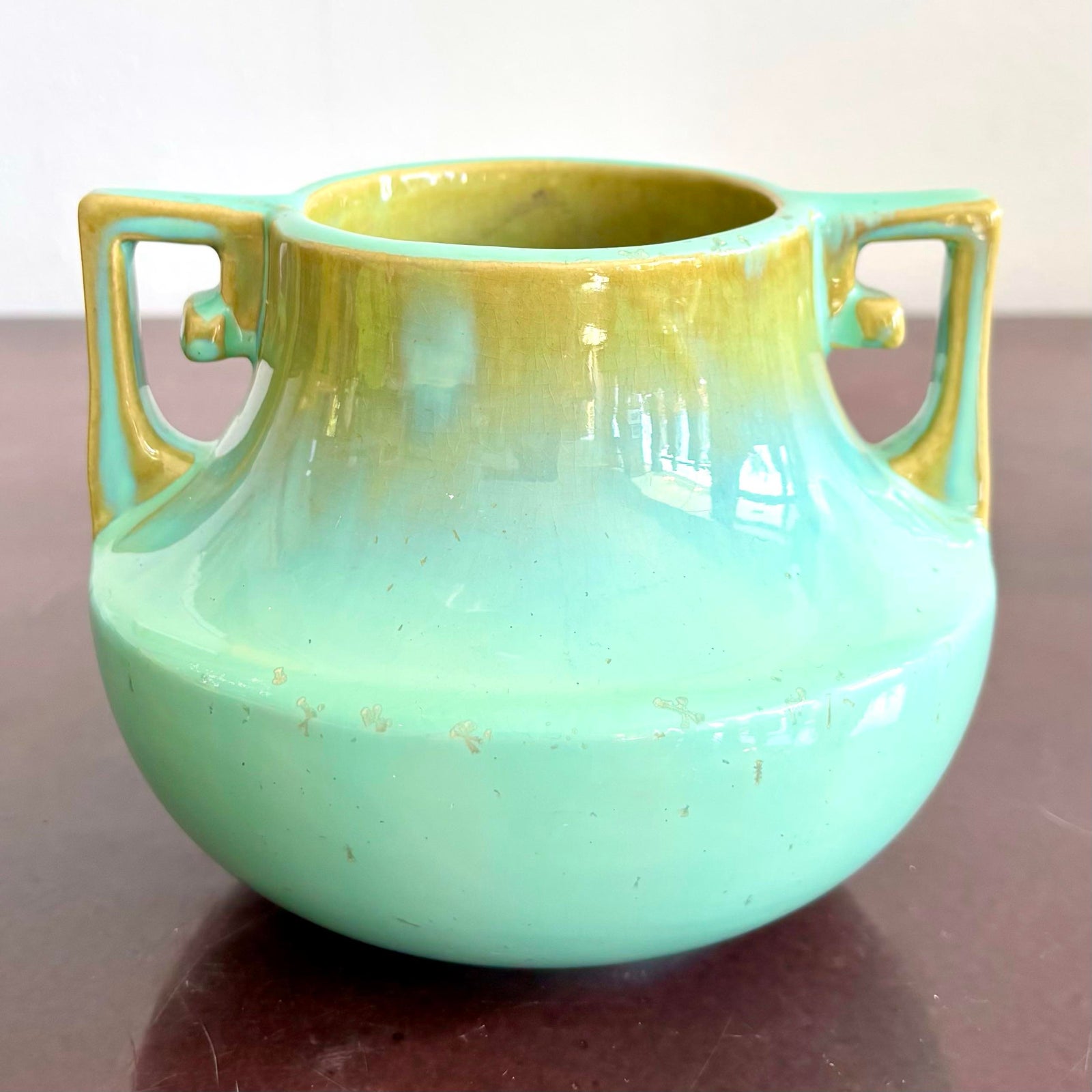 Vintage Glazed Ceramic Two Handle Vase - Side view
