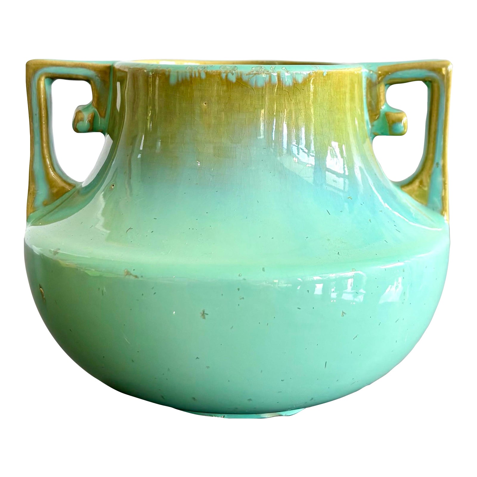Vintage Glazed Ceramic Two Handle Vase