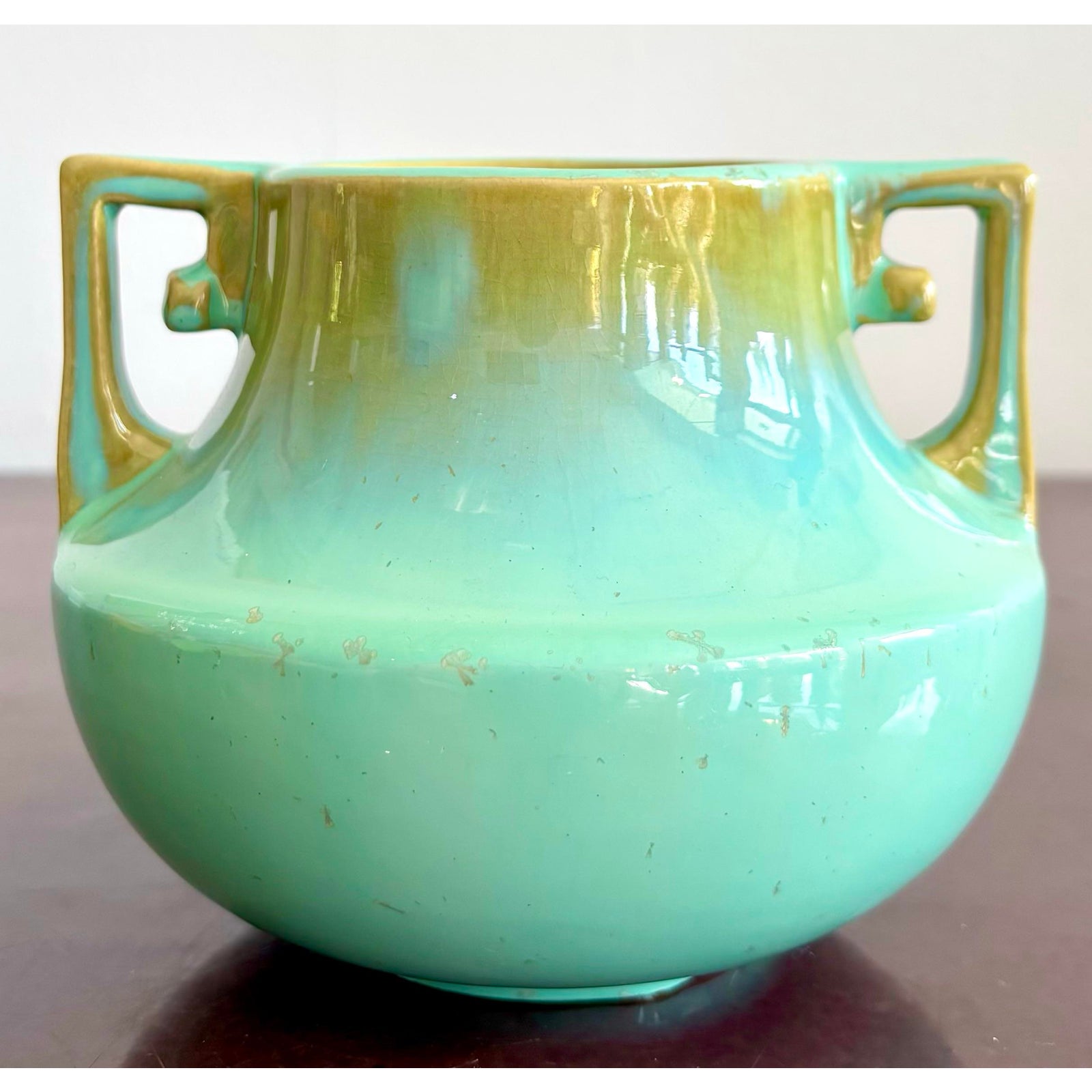 Vintage Glazed Ceramic Two Handle Vase - Detail view