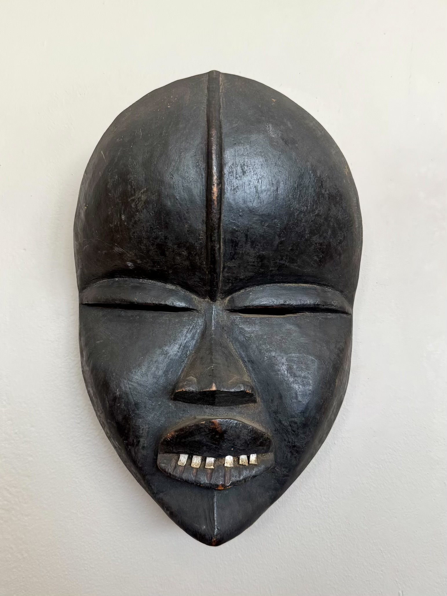 Vintage Boho Hand Carved Wood Painted Mask - Detail view