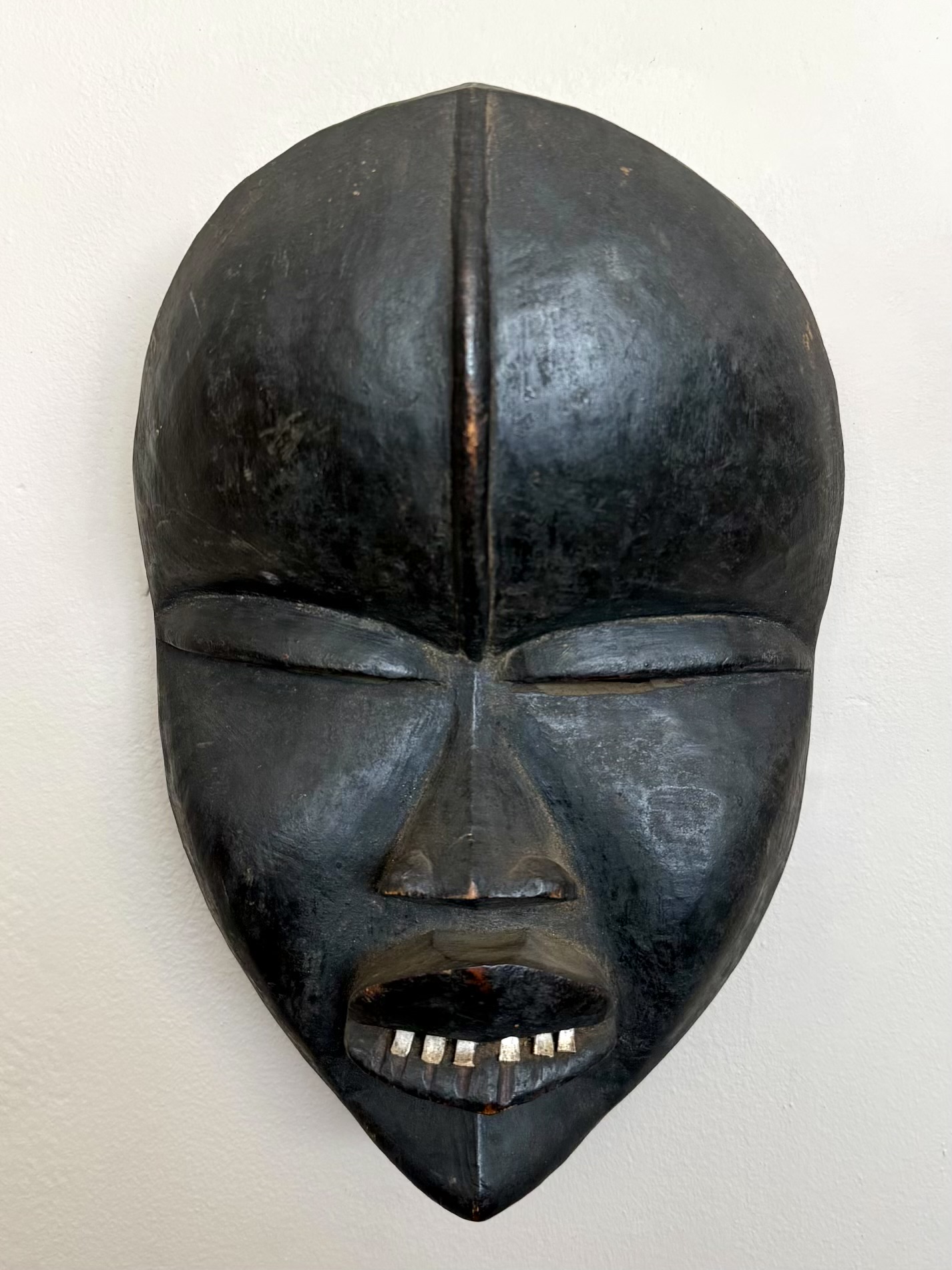 Vintage Boho Hand Carved Wood Painted Mask - Side view