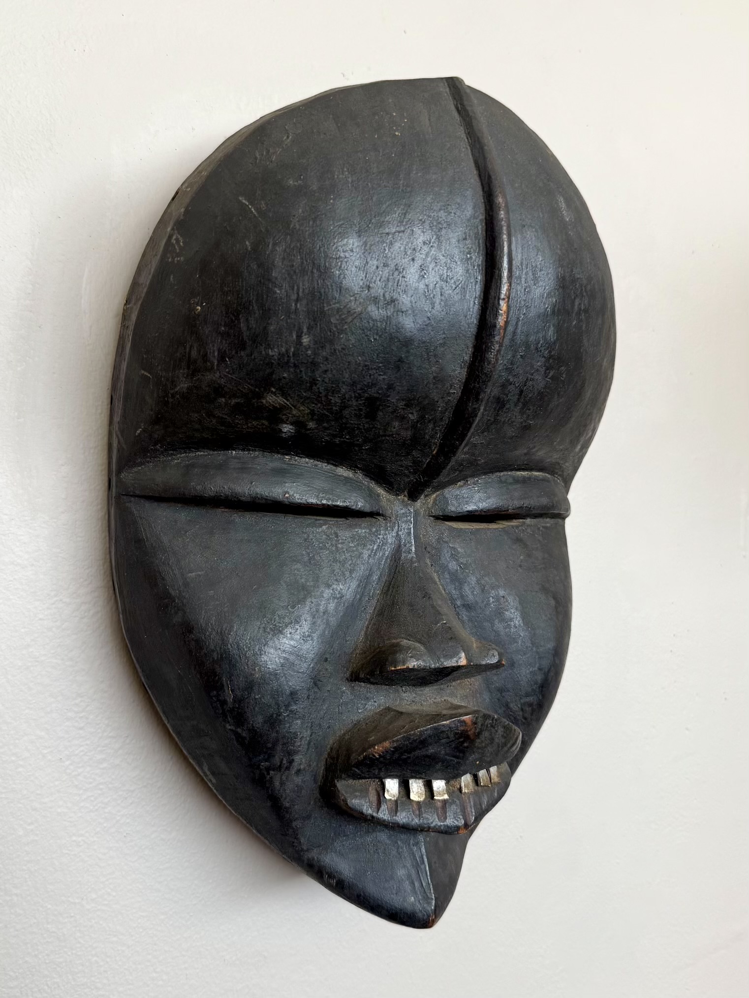 Vintage Boho Hand Carved Wood Painted Mask - Top view