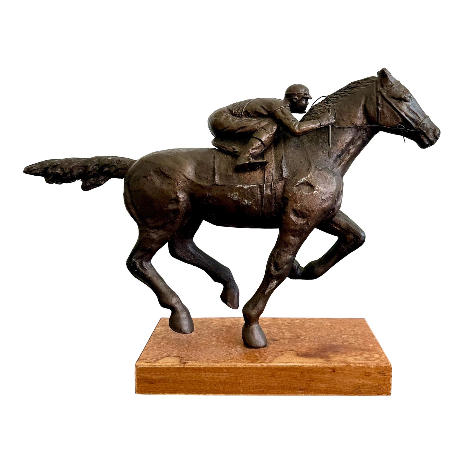 Vintage Boho Bronze Horseback Sculpture