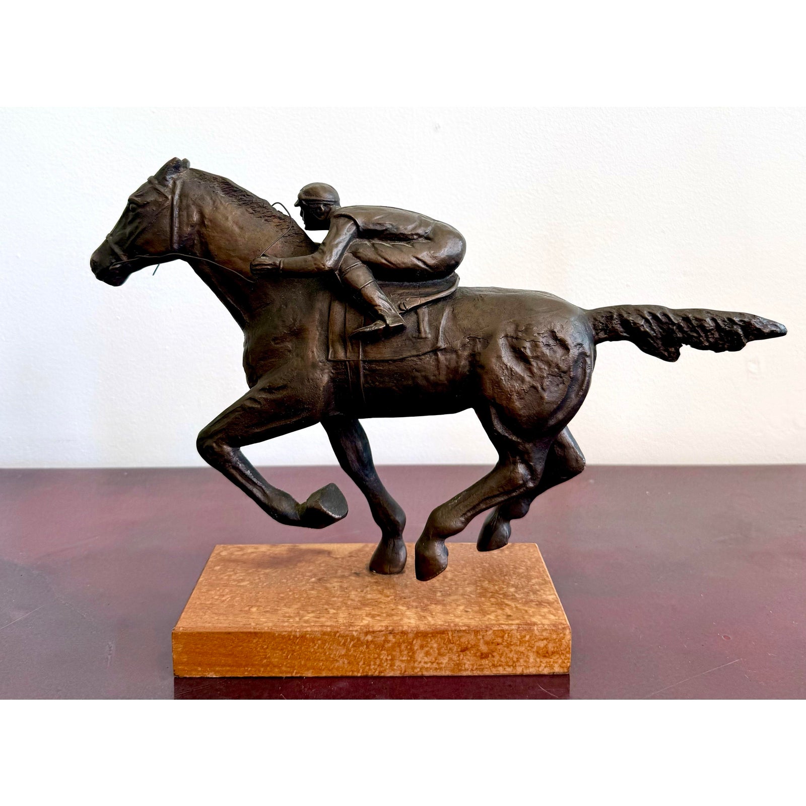 Vintage Boho Bronze Horseback Sculpture - Back view