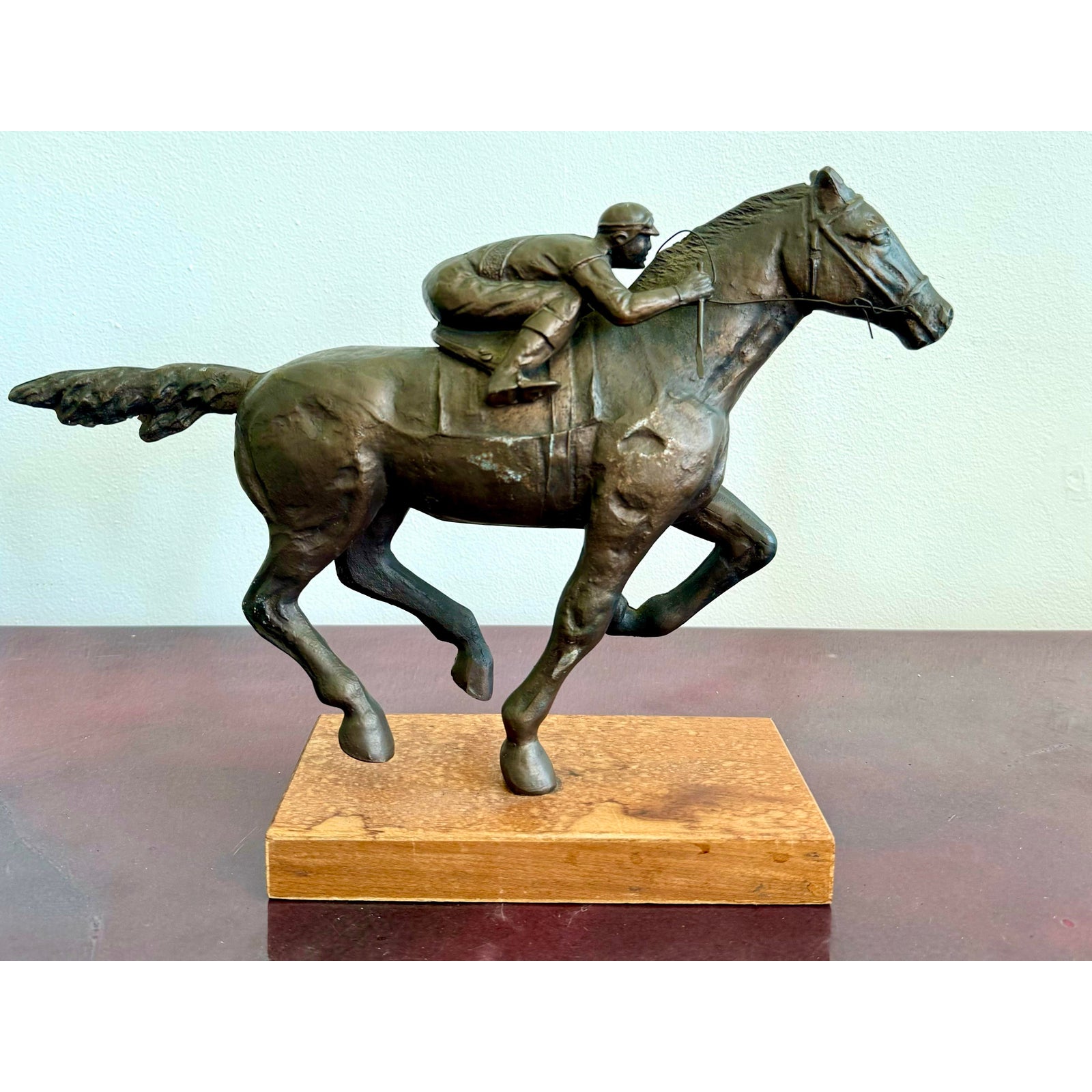 Vintage Boho Bronze Horseback Sculpture - Detail view