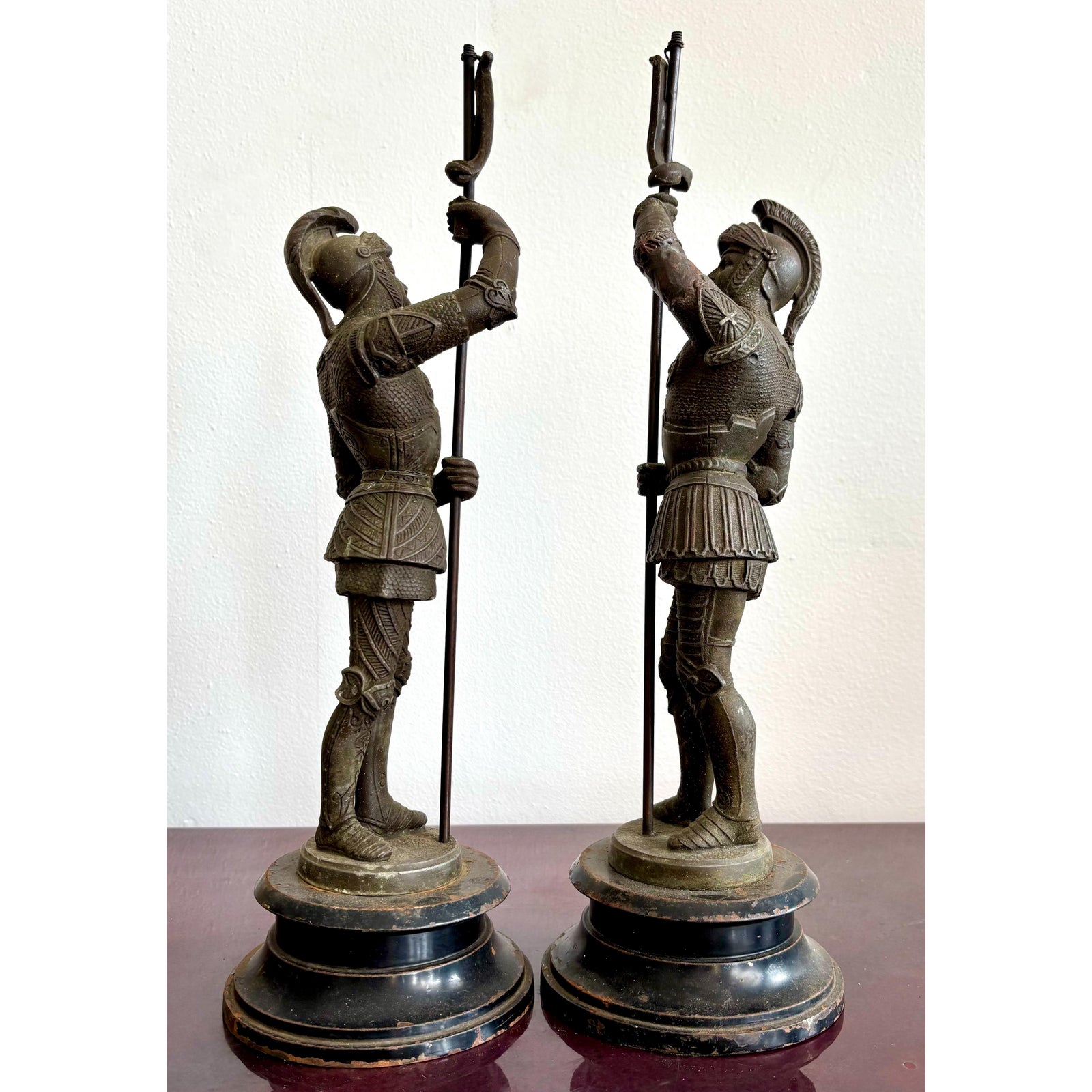 Vintage Bronze Soilder Statue - Set of 2 - Back view