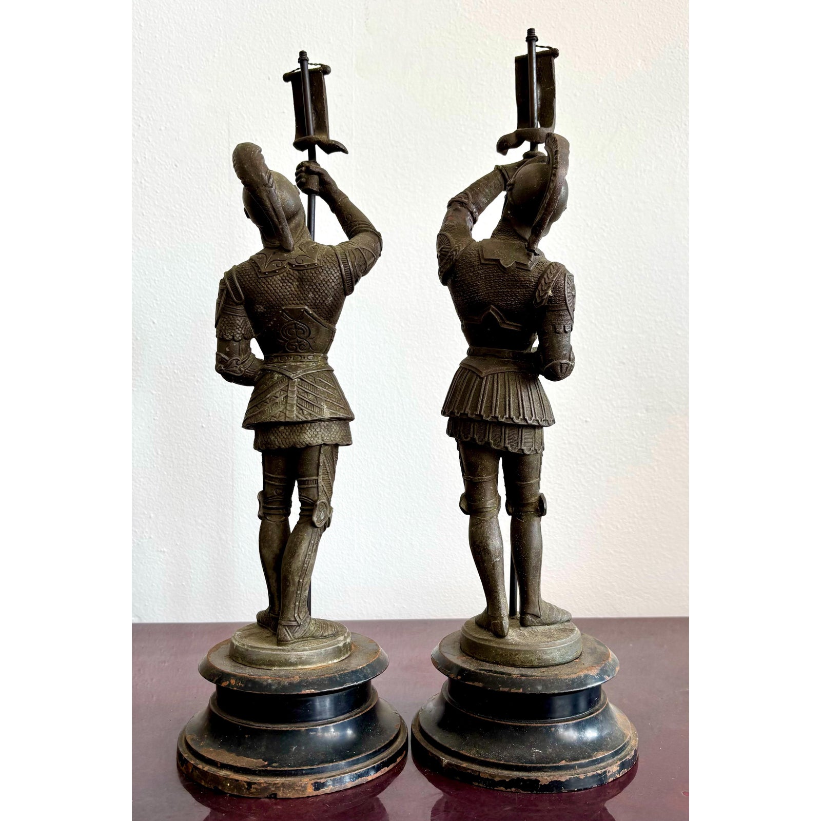 Vintage Bronze Soilder Statue - Set of 2 - Top view