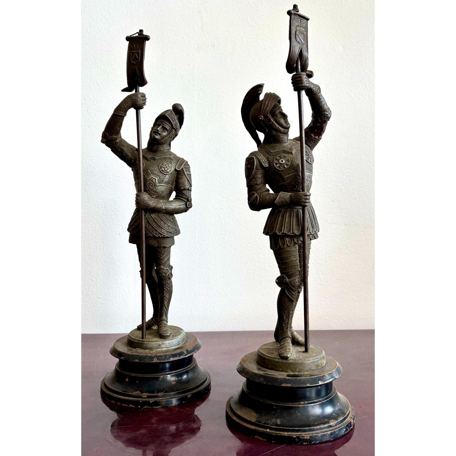 Vintage Bronze Soilder Statue - Set of 2 - Side view