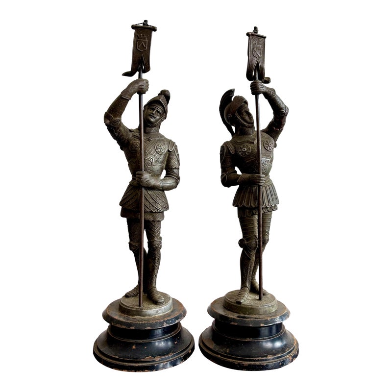 Vintage Bronze Soilder Statue - Set of 2