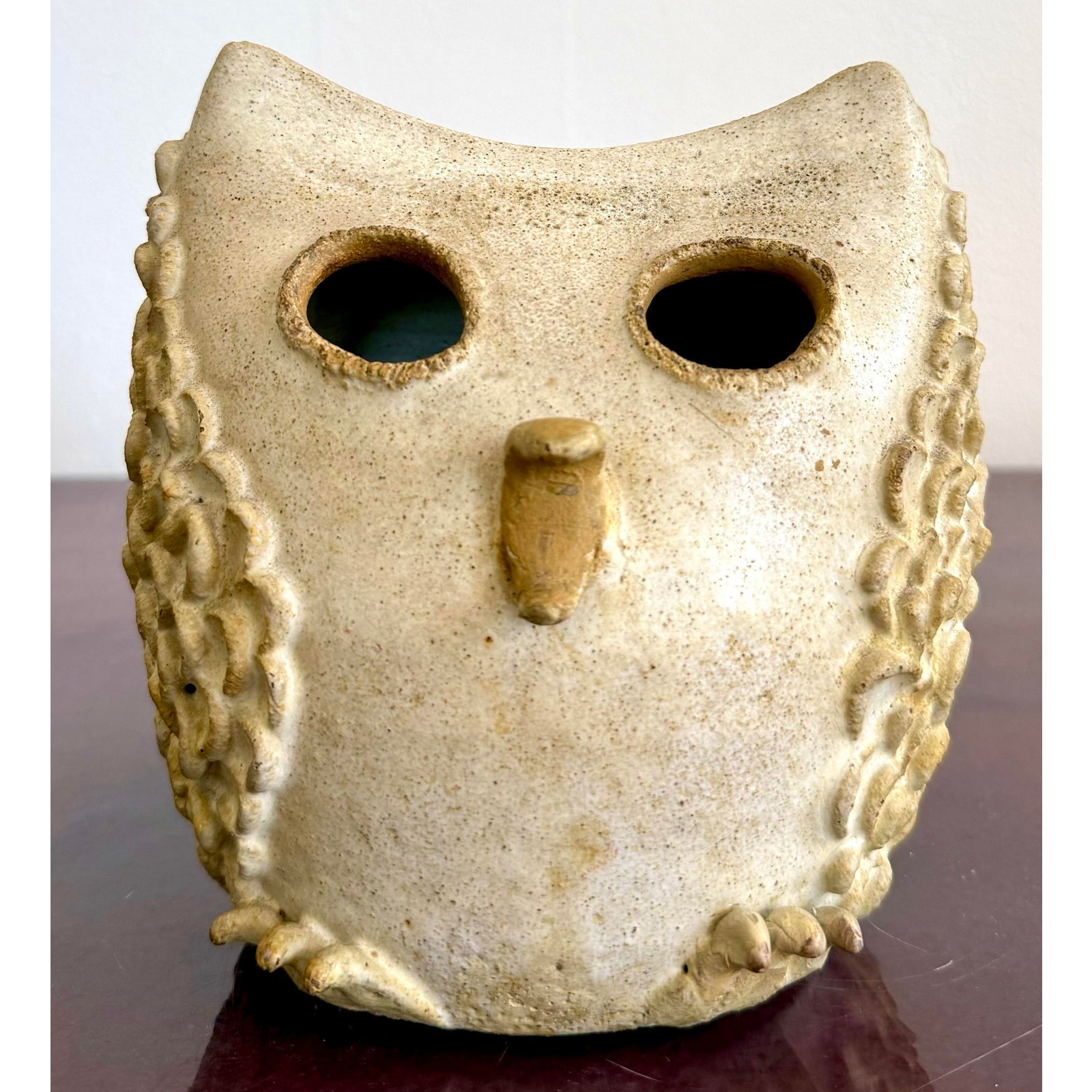 Vintage Boho Charming Textured Owl Studio Pottery - Top view