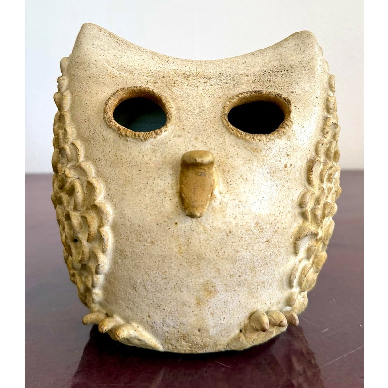 Vintage Boho Charming Textured Owl Studio Pottery - Back view