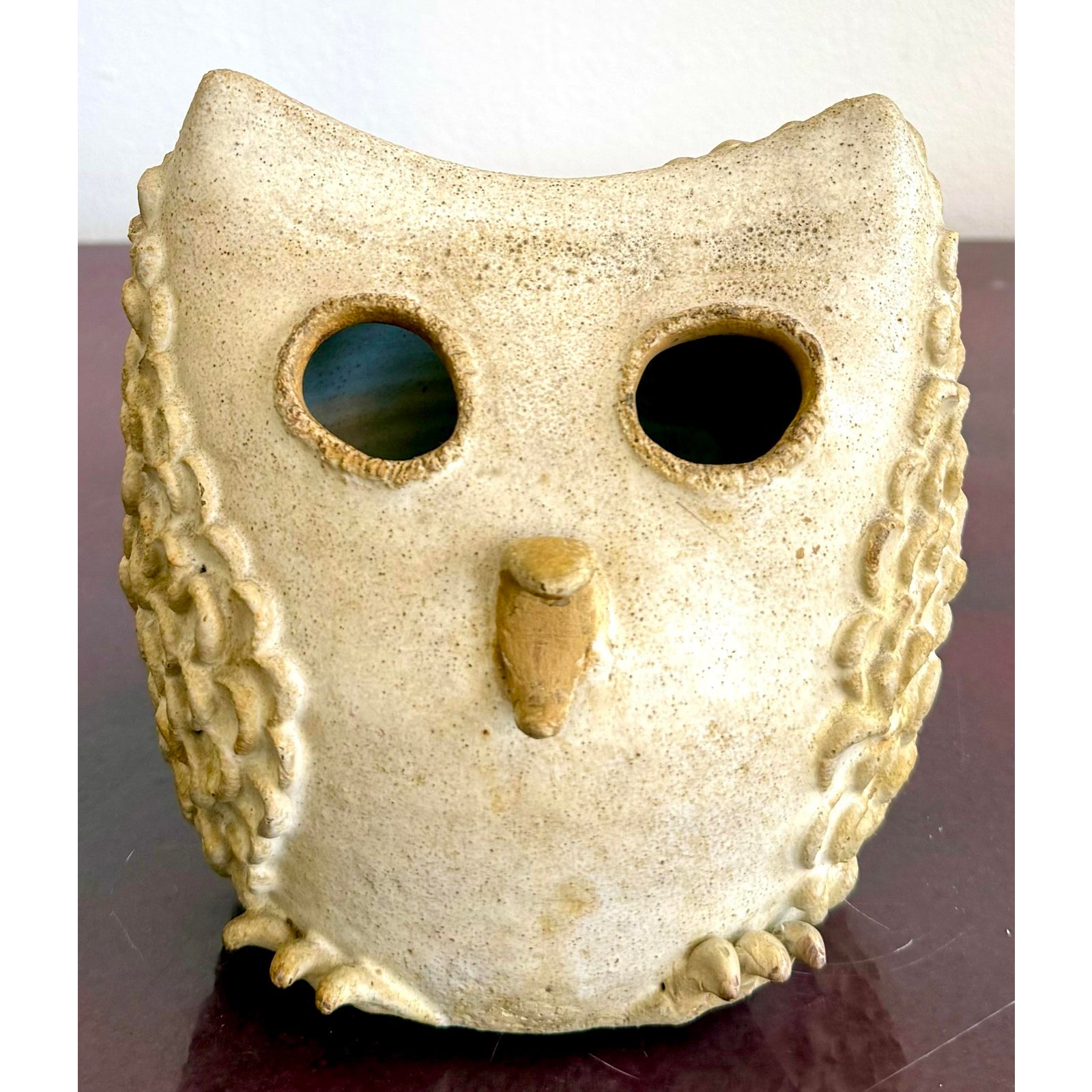 Vintage Boho Charming Textured Owl Studio Pottery - Side view