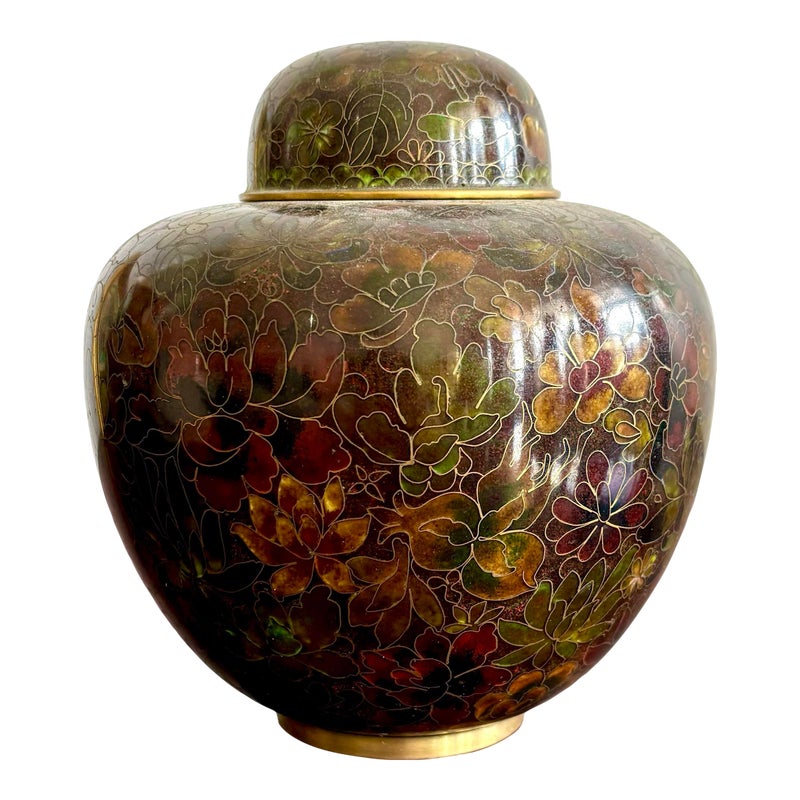 Vintage Boho Glazed Closionne Jar With Lid and Gold Detailing